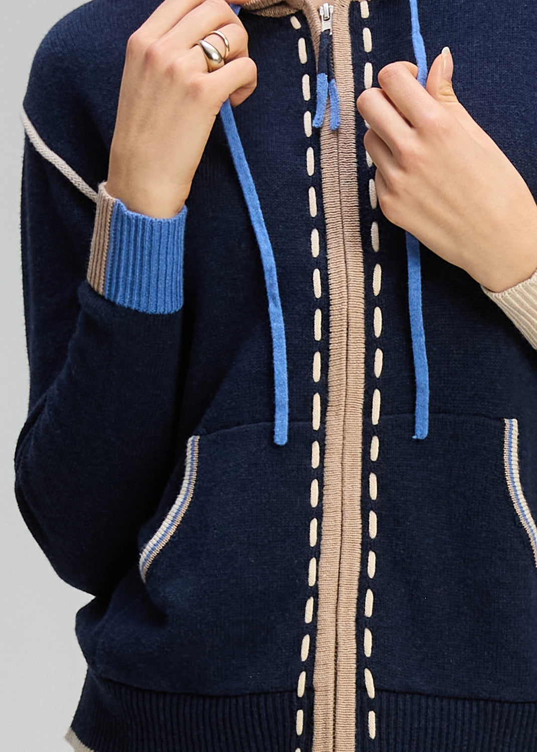 Zaket & Plover Threaded Hoodie In Dk Denim Zp8128