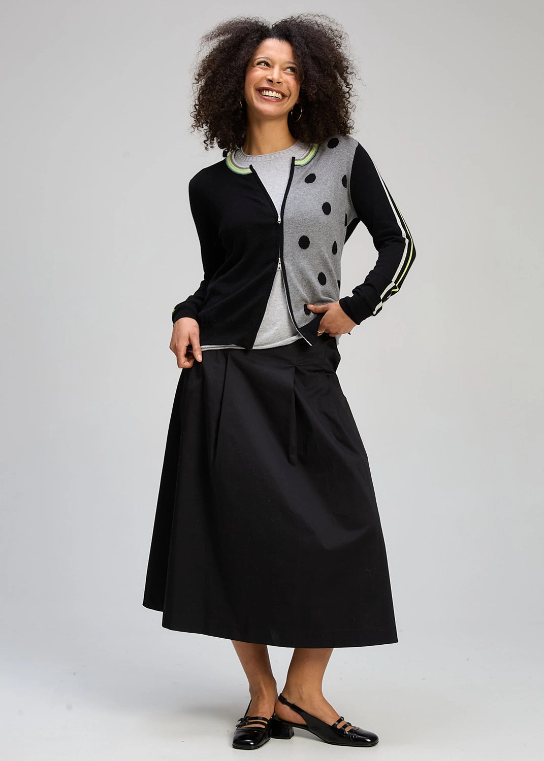 Zaket & Plover Stripe Spot Zip Up In Black Zp8135