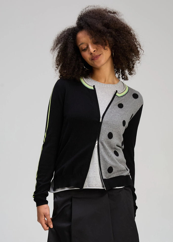 Zaket & Plover Stripe Spot Zip Up In Black Zp8135