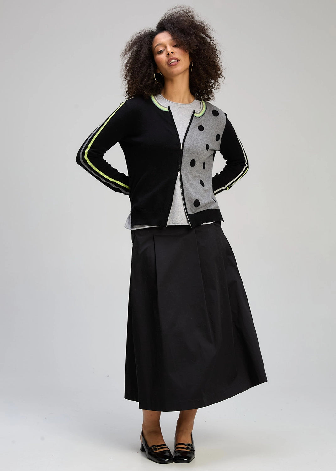 Zaket & Plover Stripe Spot Zip Up In Black Zp8135