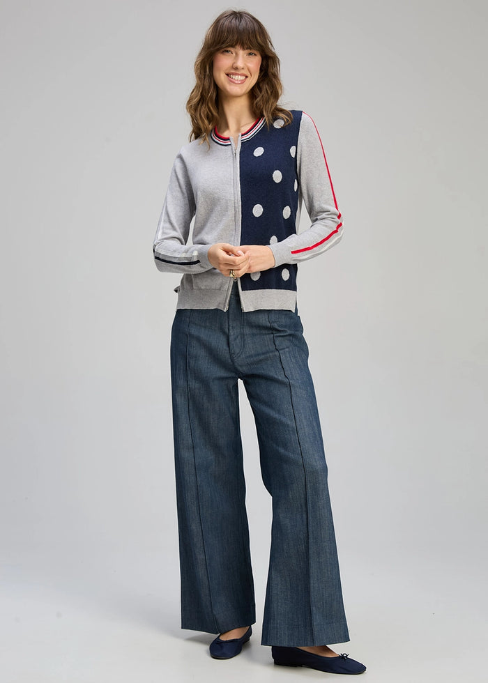 Zaket & Plover Stripe Spot Zip Up In Marl Zp8135