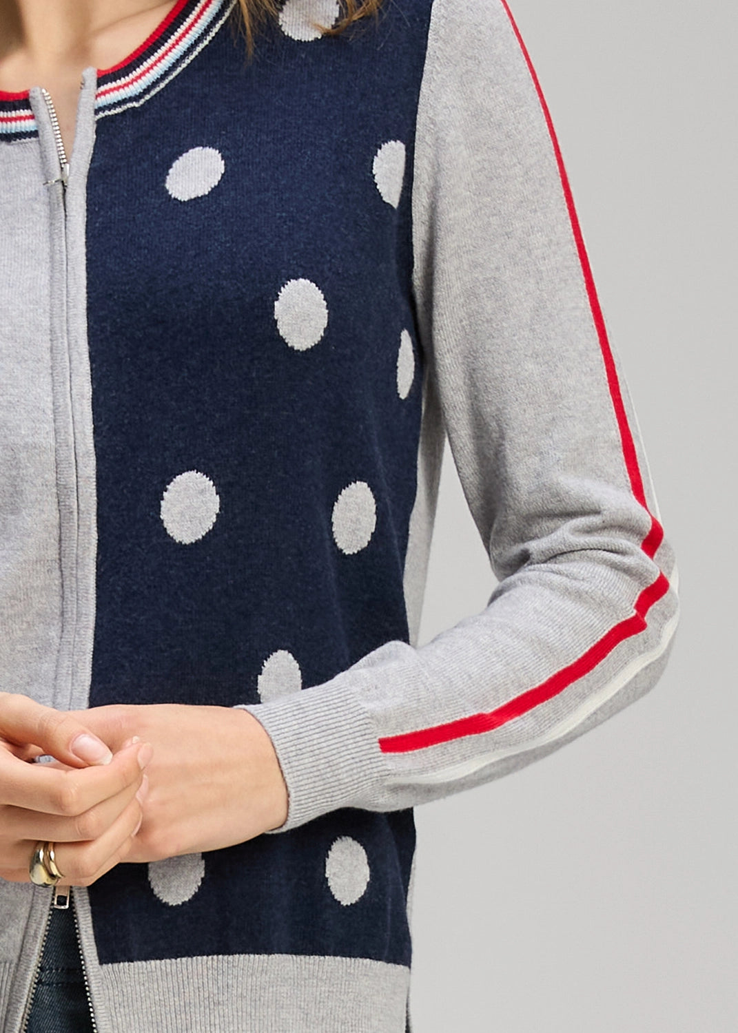 Zaket & Plover Stripe Spot Zip Up In Marl Zp8135
