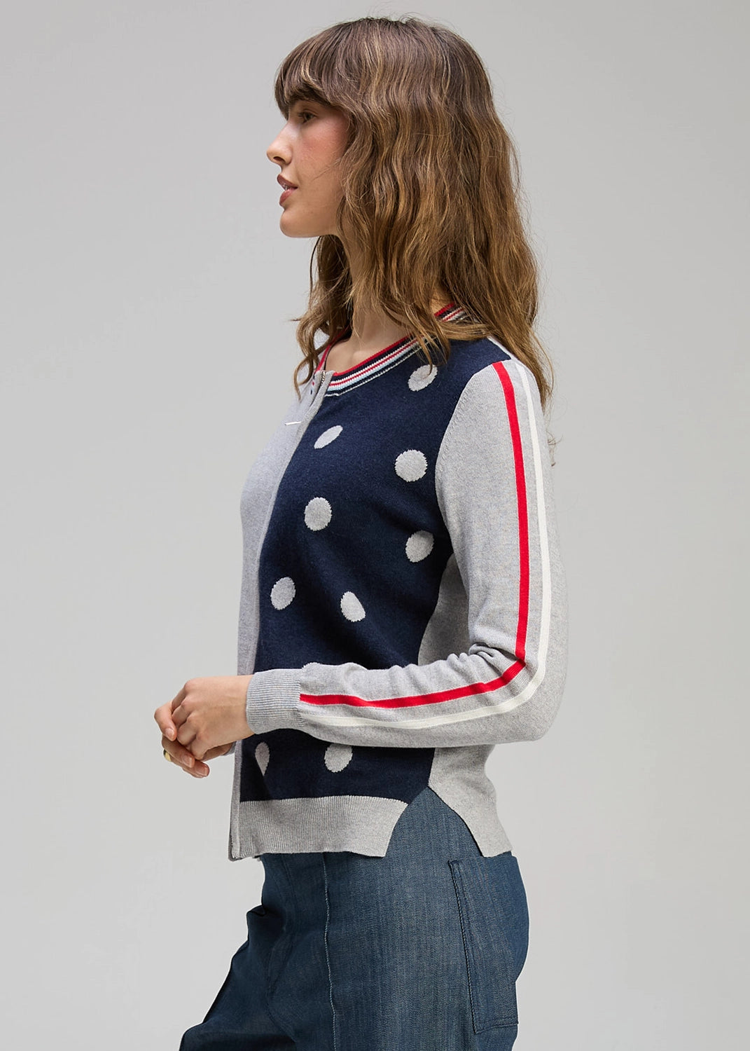 Zaket & Plover Stripe Spot Zip Up In Marl Zp8135