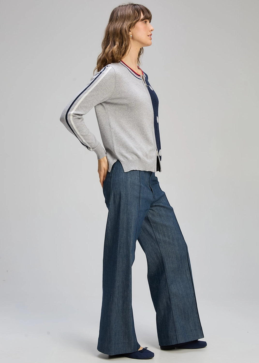 Zaket & Plover Stripe Spot Zip Up In Marl Zp8135