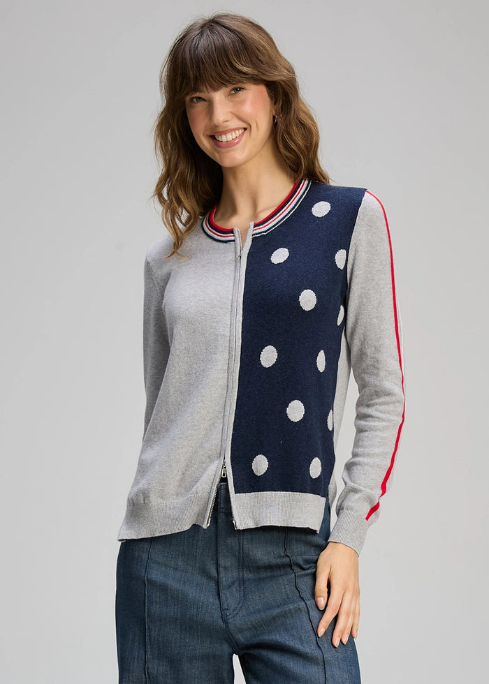 Zaket & Plover Stripe Spot Zip Up In Marl Zp8135