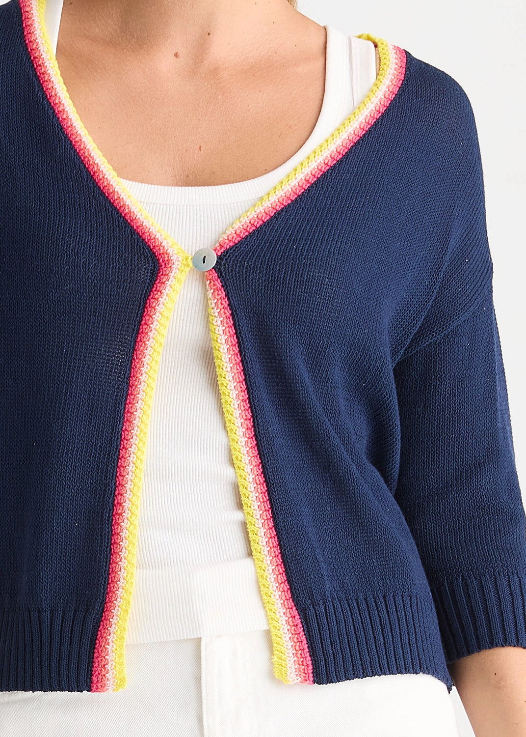 Zaket & Plover Crochet Trim Cardi In Navy ZP8825