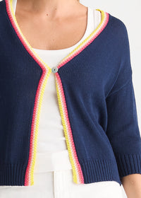 Zaket & Plover Crochet Trim Cardi In Navy ZP8825