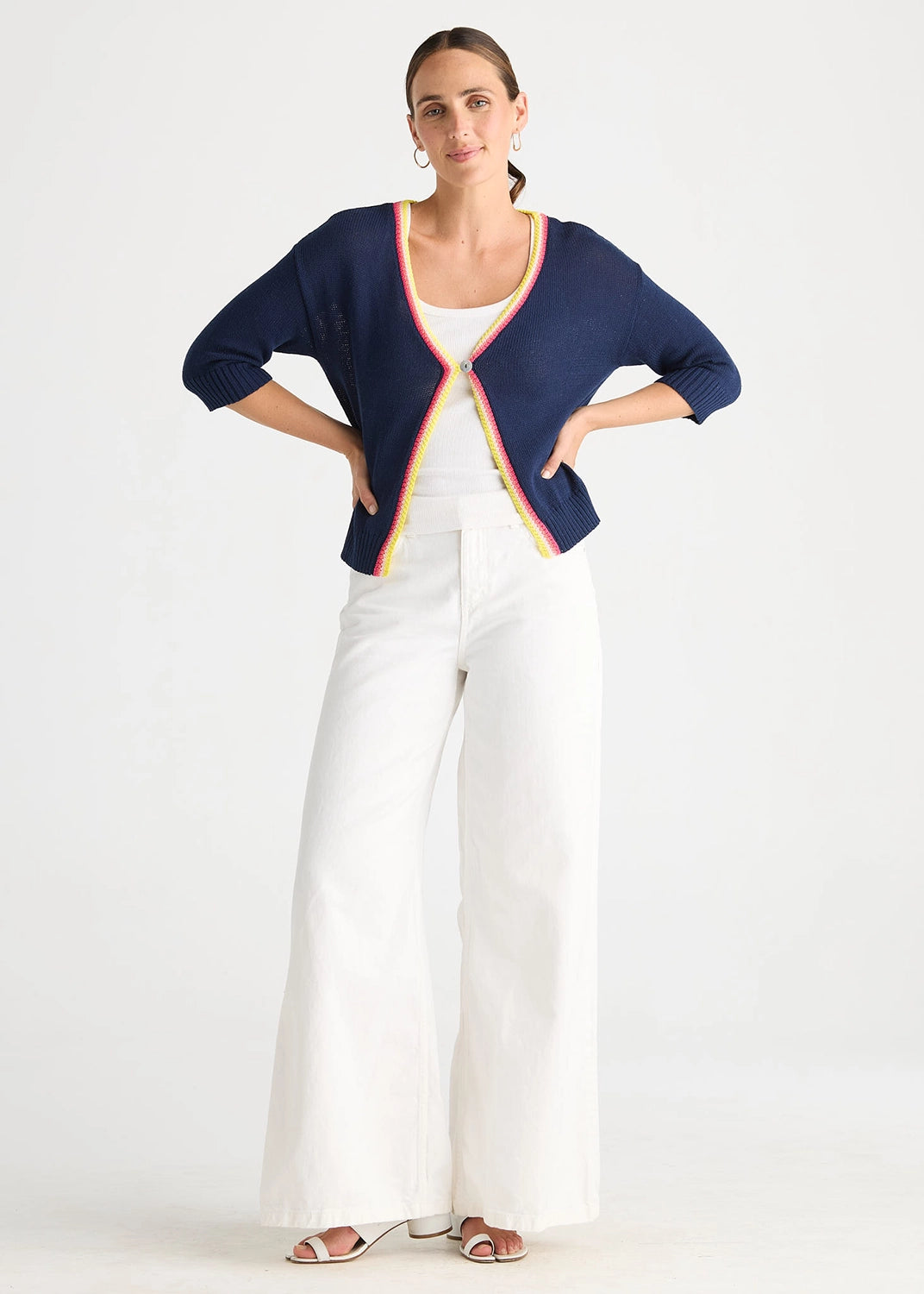 Zaket & Plover Crochet Trim Cardi In Navy ZP8825