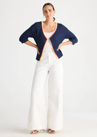 Zaket & Plover Crochet Trim Cardi In Navy ZP8825