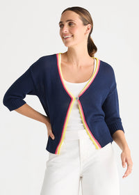 Zaket & Plover Crochet Trim Cardi In Navy ZP8825