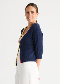 Zaket & Plover Crochet Trim Cardi In Navy ZP8825