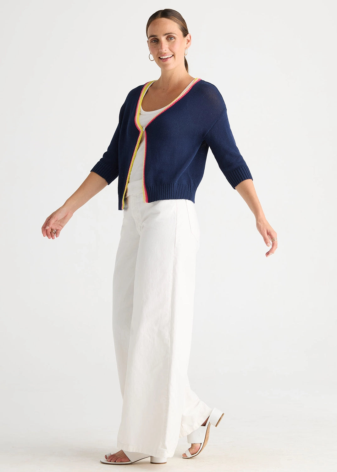 Zaket & Plover Crochet Trim Cardi In Navy ZP8825