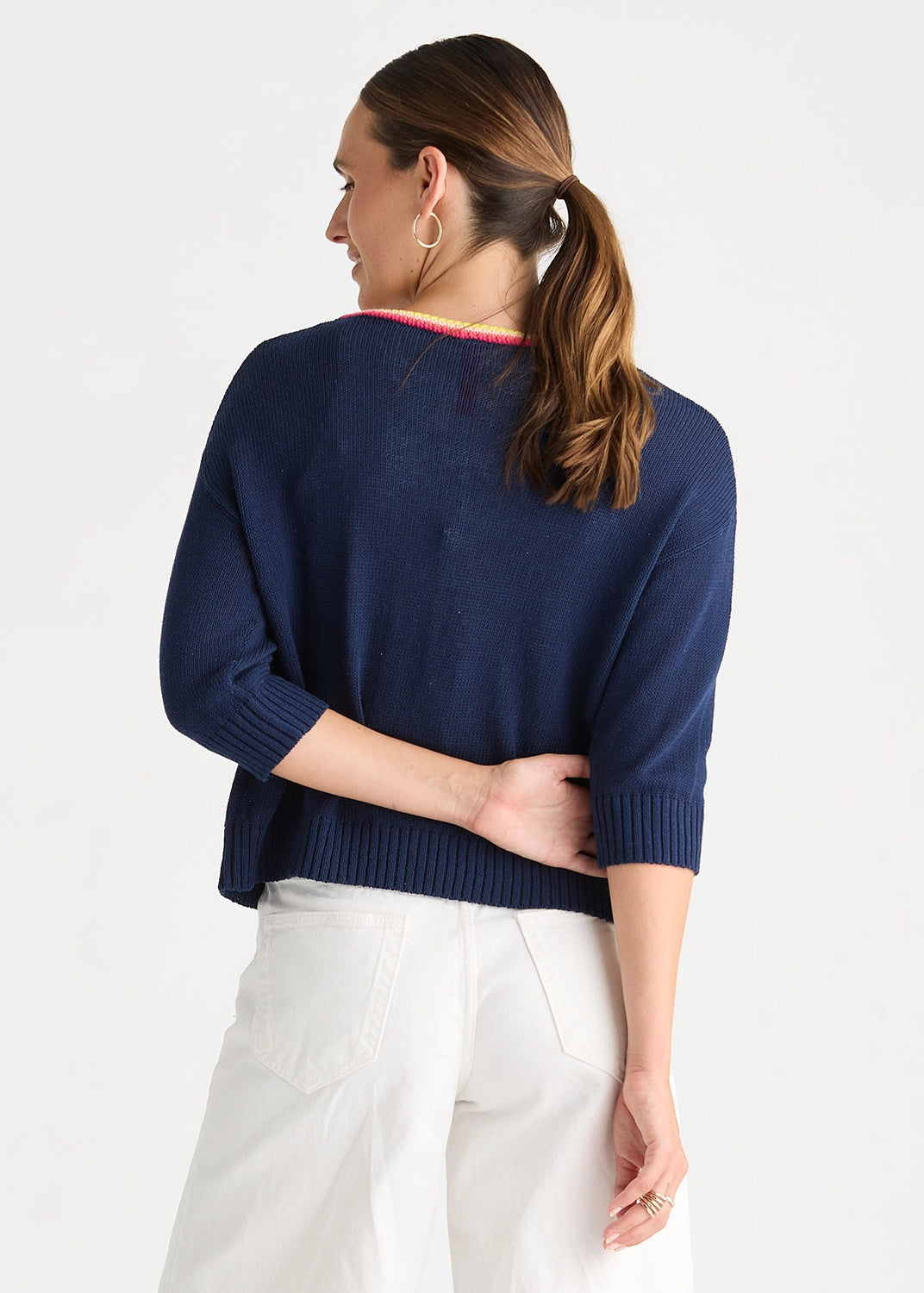Zaket & Plover Crochet Trim Cardi In Navy ZP8825