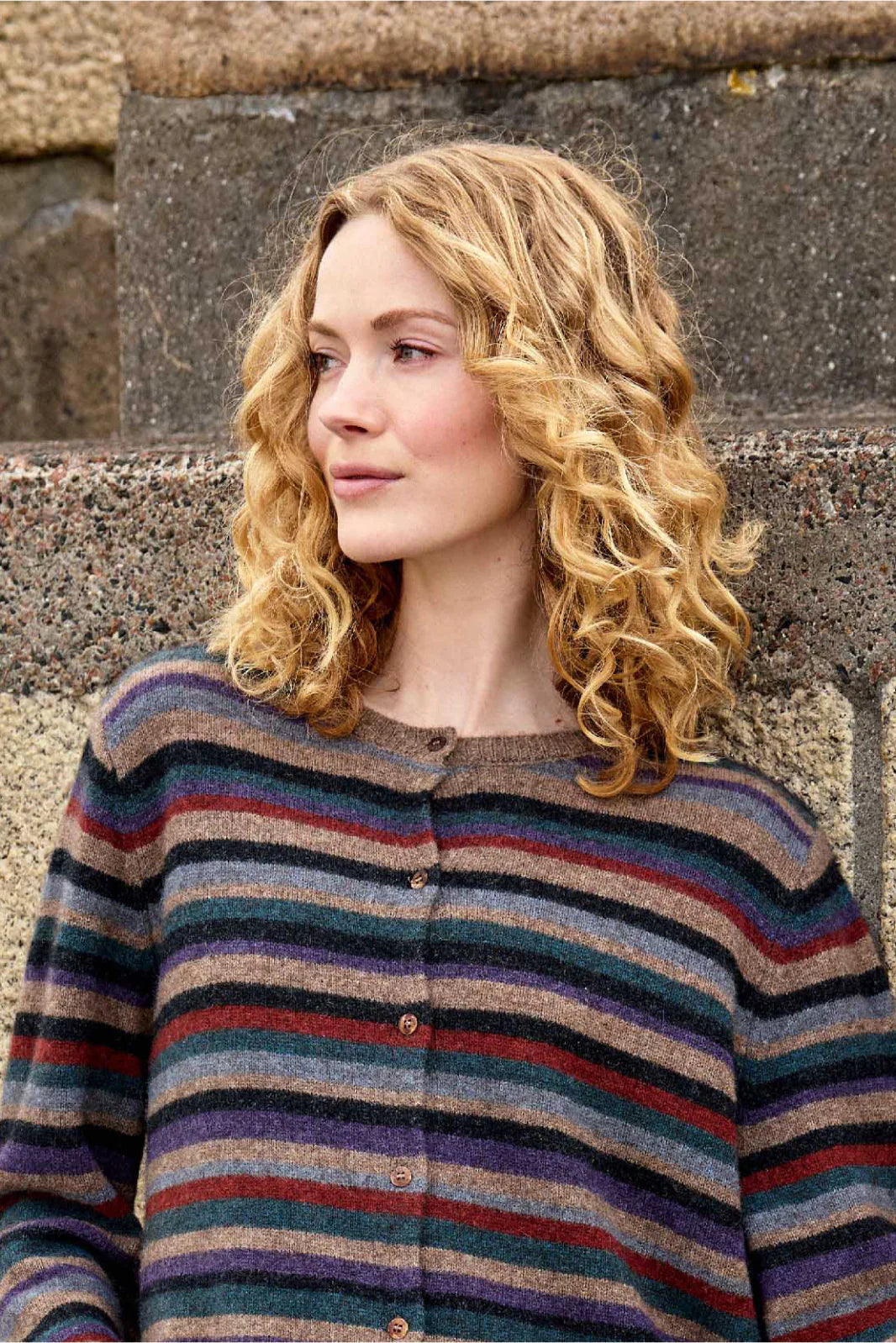 Mansted Zemma Yak Stripe Cardi in Mushroom
