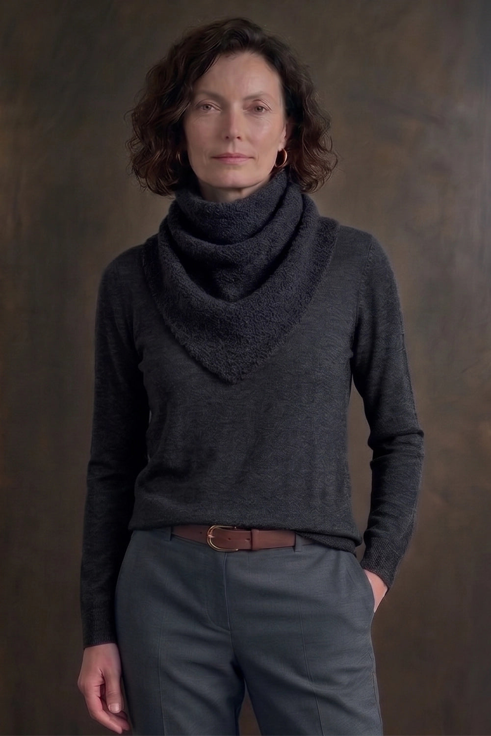 Mansted Zouk Yak Triangle Scarf in Dark Charcoal