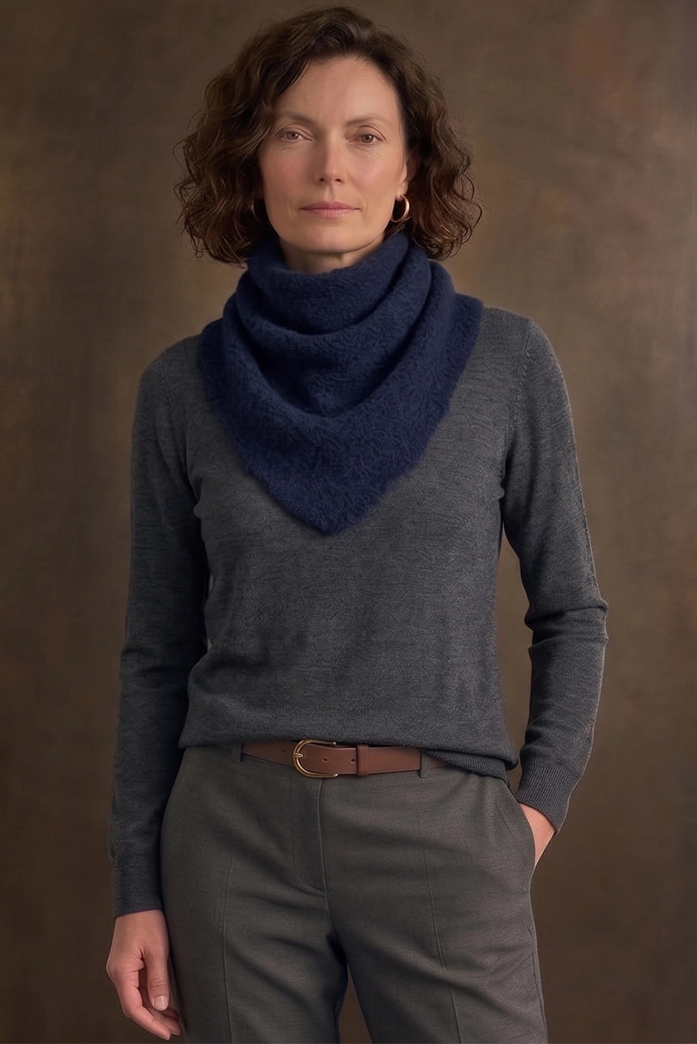 Mansted Zouk Yak Triangle Scarf in Navy