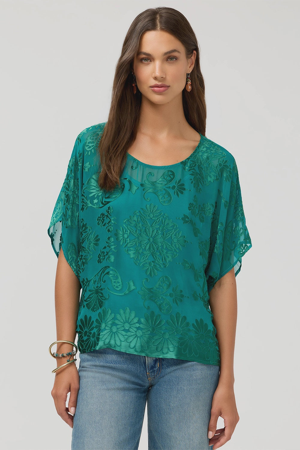 Johnny Was Tawni Blouse (Slip) - Clyde Satin Burnout C15426-7