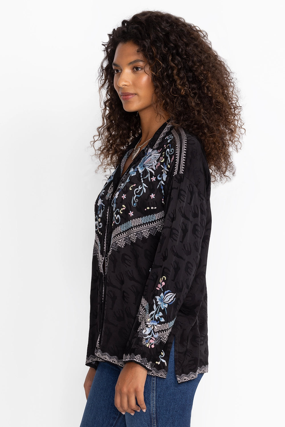 Johnny Was The Audrey Oversized Embroidered Blouse - Sanded Black C16824-9