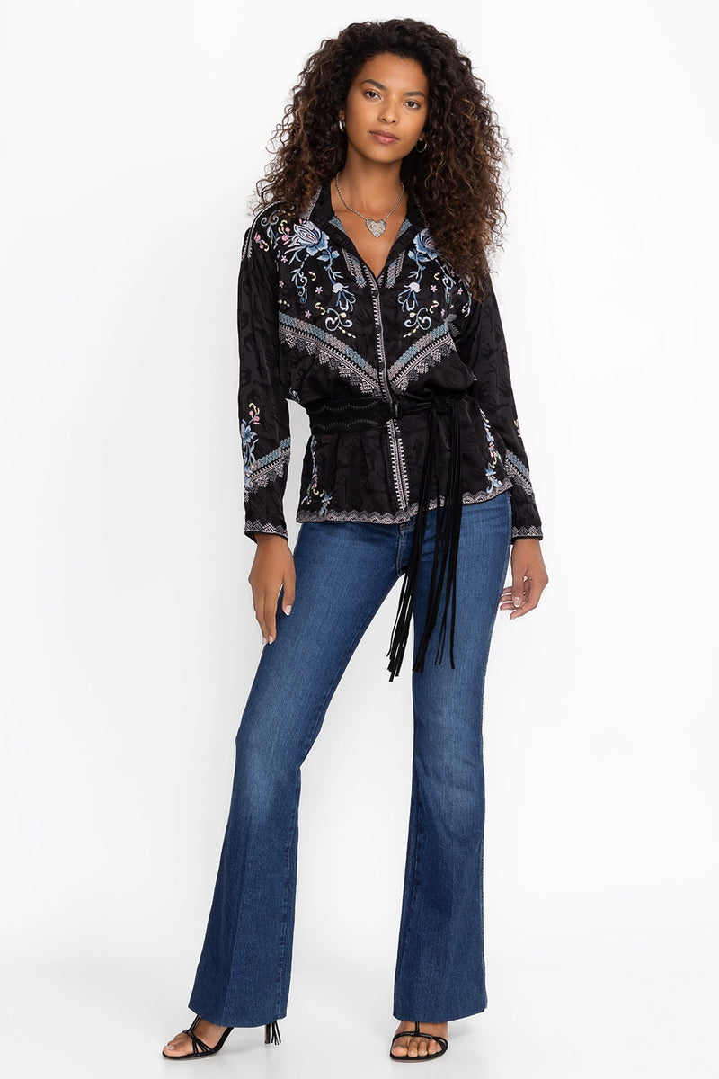 Johnny Was The Audrey Oversized Embroidered Blouse - Sanded Black C16824-9