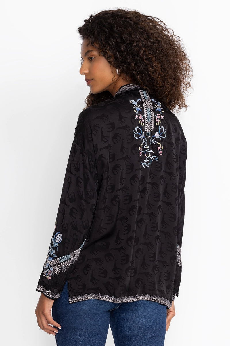 Johnny Was The Audrey Oversized Embroidered Blouse - Sanded Black C16824-9