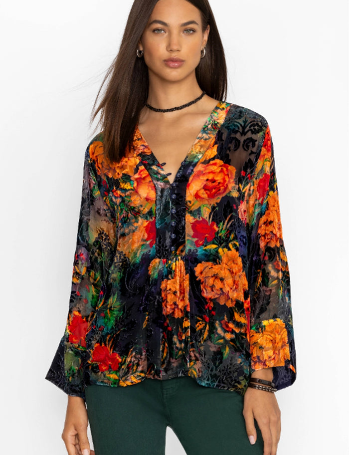 Johnny Was Botina Burnout Blouse - Catalina Blue C17524A8 - Pre-Order Mid October Delivery