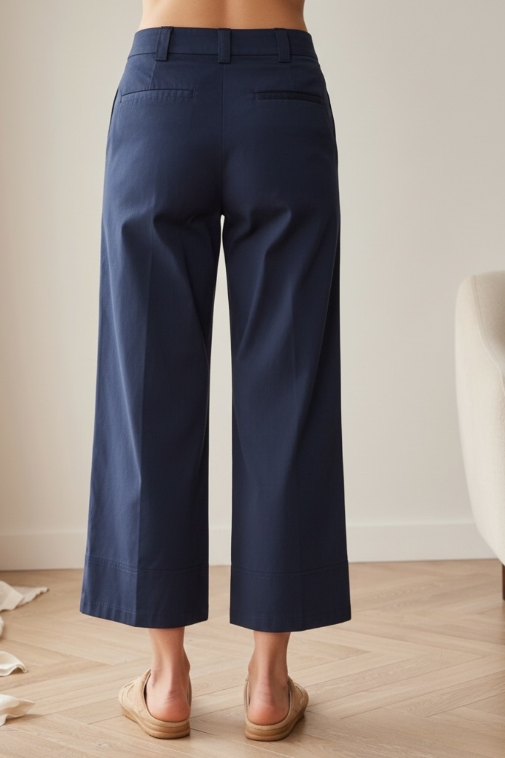 Peruzzi Cotton Hem Trouser in Navy S26198