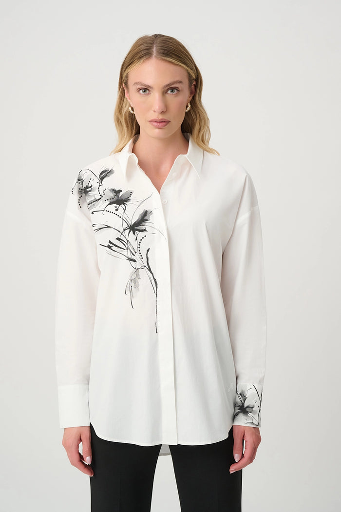 Joseph Ribkoff Rhinestone Print Cotton Blouse in Vanilla
