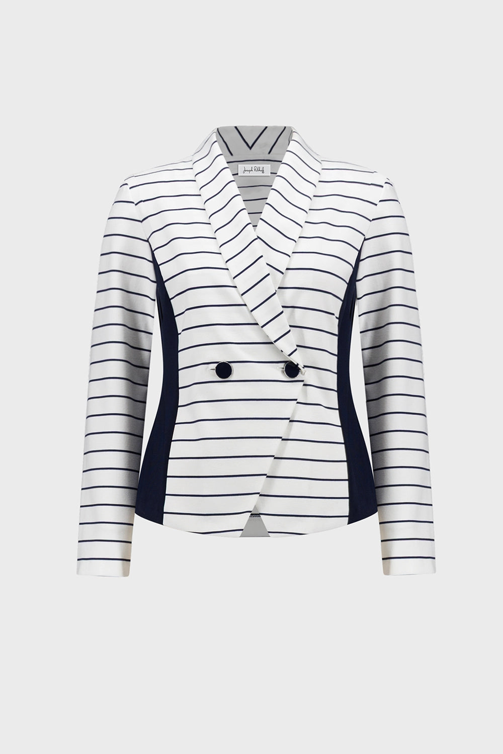 Joseph Ribkoff Stripe Shawl Blazer in Off White and Navy