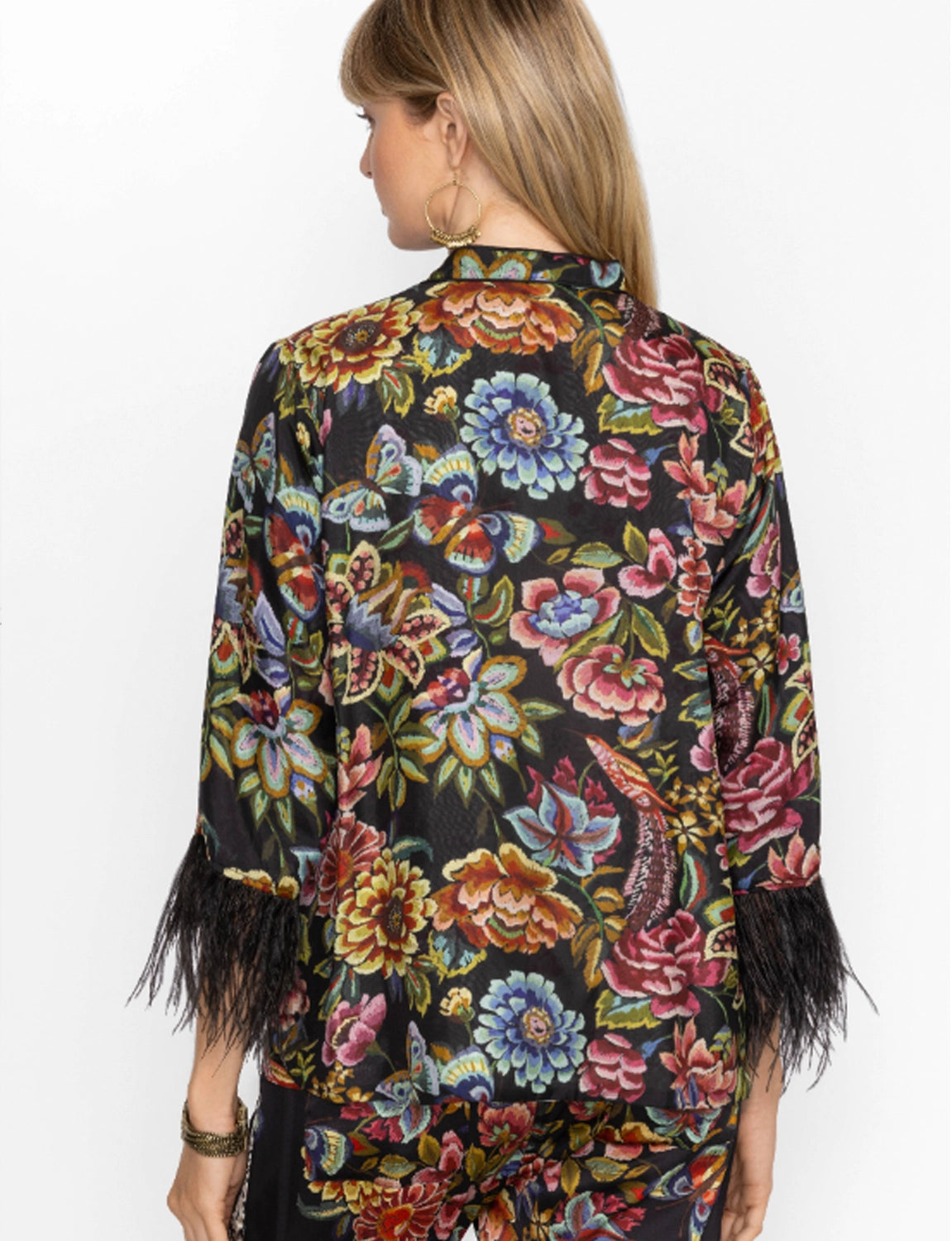 Johnny Was Lewella Feather Trim Kimono - Asiavo C44724-8 - Pre-Order Mid October Delivery