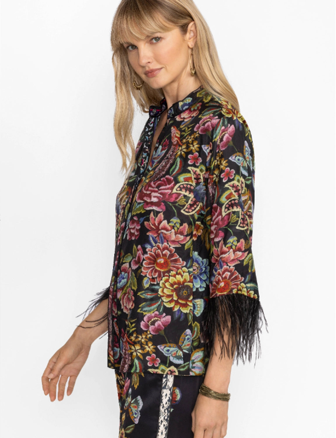 Johnny Was Lewella Feather Trim Kimono - Asiavo C44724-8 - Pre-Order Mid October Delivery