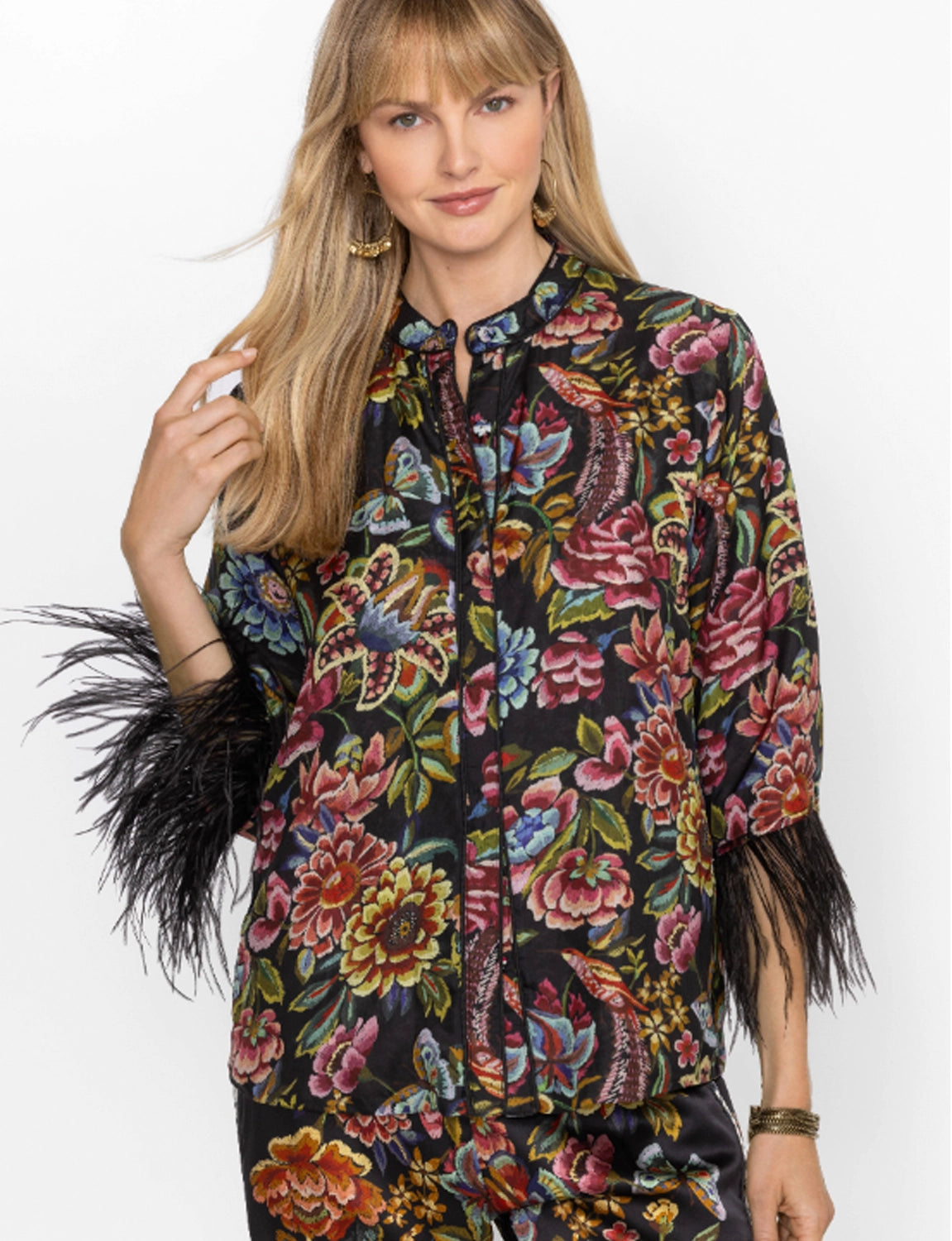 Johnny Was Lewella Feather Trim Kimono - Asiavo C44724-8