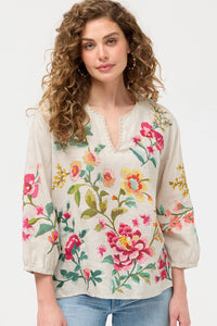 Johnny Was Split Neck Linen Blouse - Miraze J10426-1