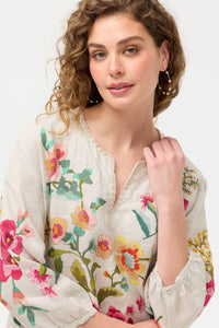 Johnny Was Split Neck Linen Blouse - Miraze J10426-1