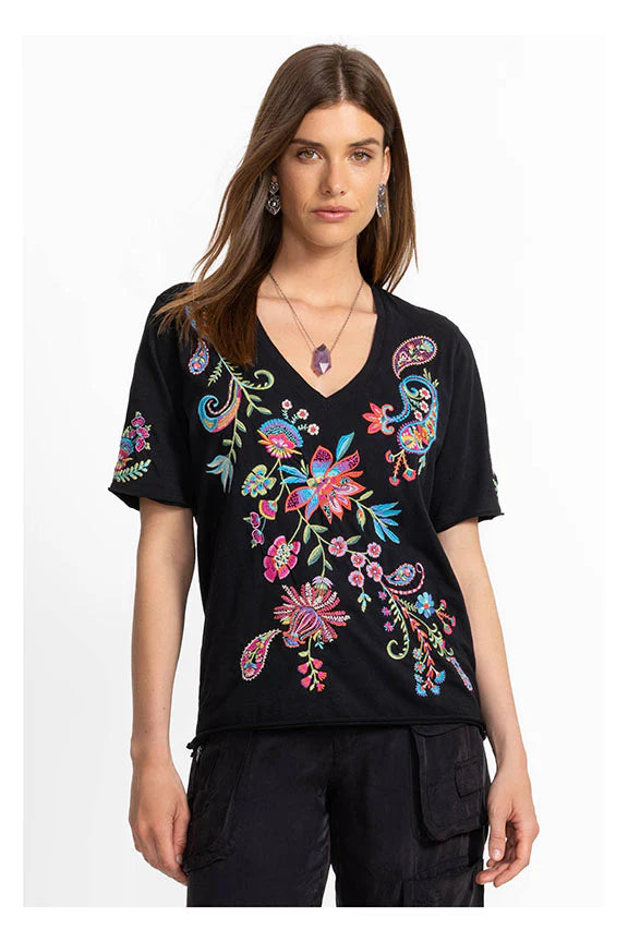 Johnny Was Raw Hem V-Neck Tee - Karime J14325-6