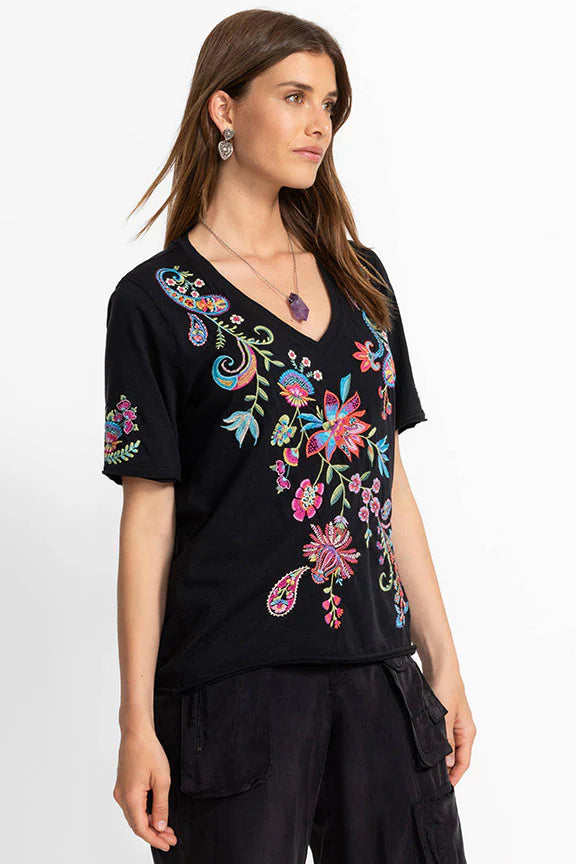 Johnny Was Raw Hem V-Neck Tee - Karime J14325-6