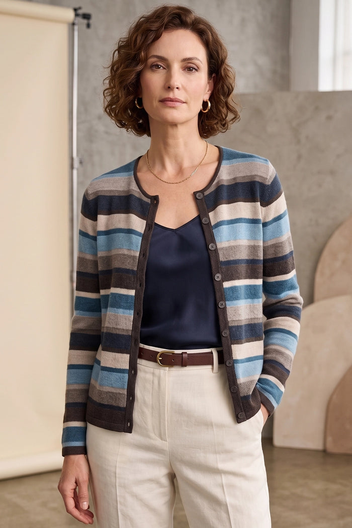 Mansted May Eco Stripe Cardi in Dark Brown