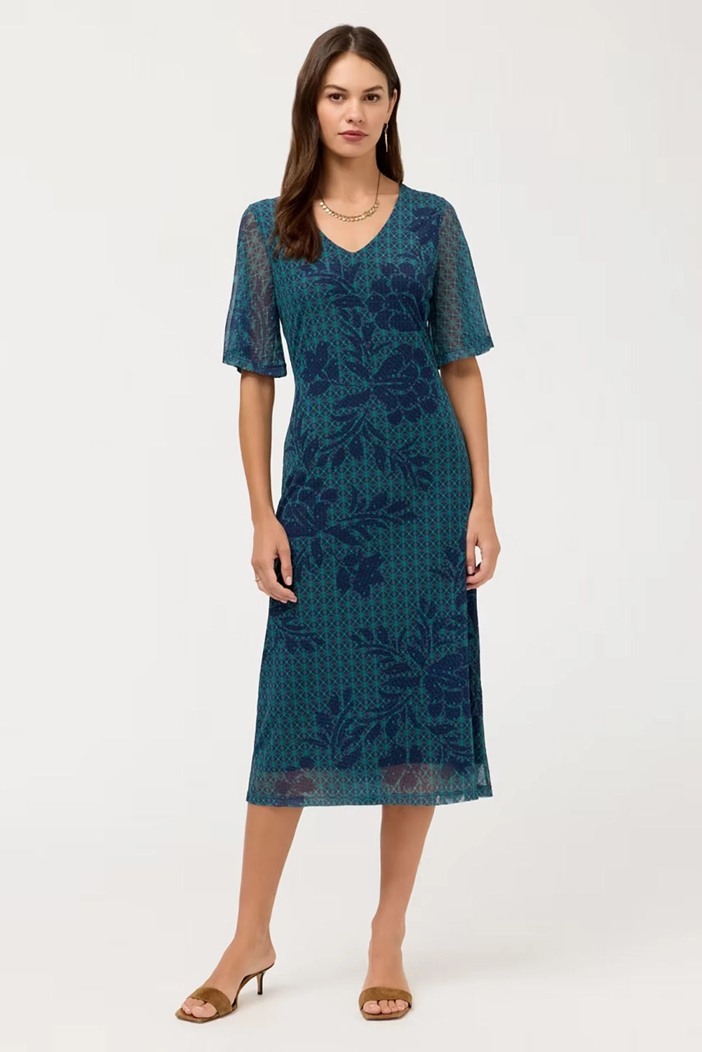 Johnny Was Double V-Neck Mesh Midi Dress- Clematisa T35626-7- Pre-Order September Delivery