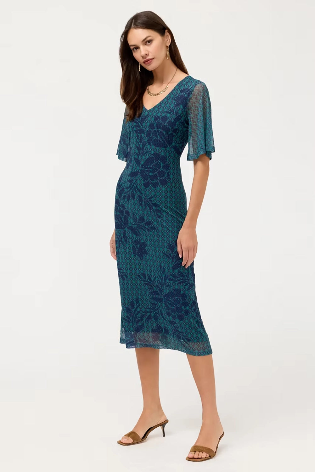 Johnny Was Double V-Neck Mesh Midi Dress- Clematisa T35626-7- Pre-Order September Delivery