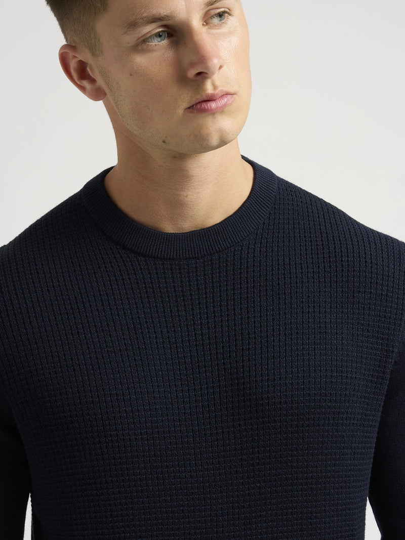 Ben Sherman Textured Front Crew Neck Sweatshirt In Navy B0077610