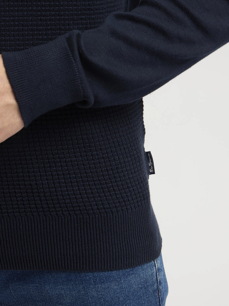 Ben Sherman Textured Front Crew Neck Sweatshirt In Navy B0077610