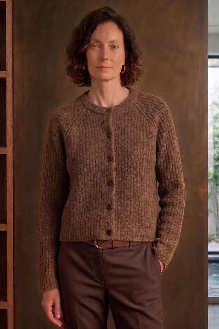 Mansted Zaha Yak Rib Cardigan in Brown