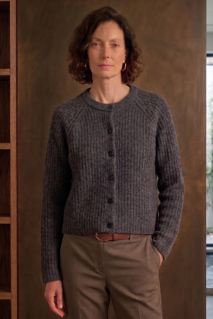 Mansted Zaha Yak Rib Cardigan in Dark Charcoal