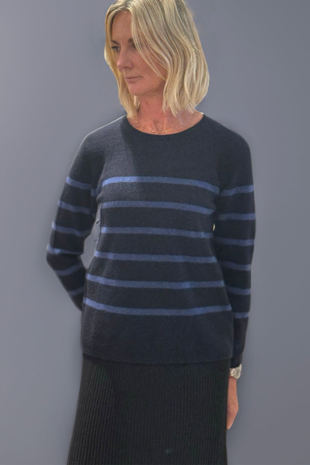 Mansted Zienna 100% Yak Stripe Knit in Navy