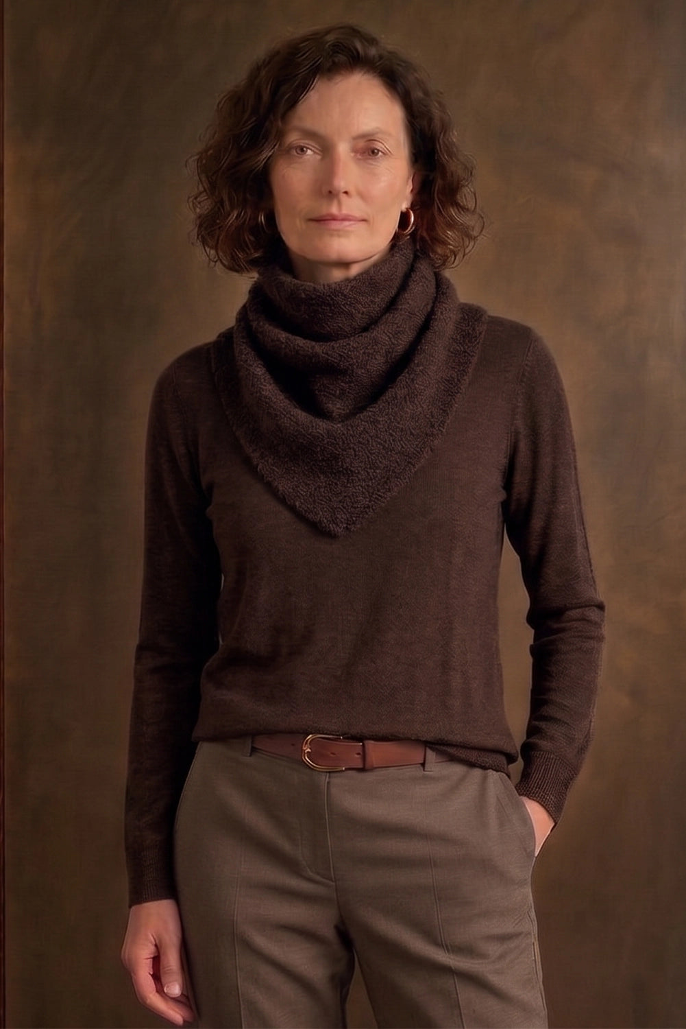 Mansted Zouk Yak Triangle Scarf in Brown