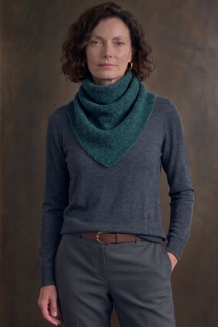 Mansted Zouk Yak Triangle Scarf in Cold Green