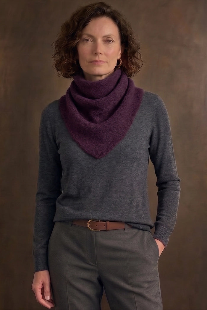 Mansted Zouk Yak Triangle Scarf in Plum