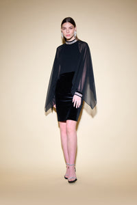 Josepg Ribkoff Velvet And Chiffon Dress With Cape And Rhinestone Collar Jr234706
