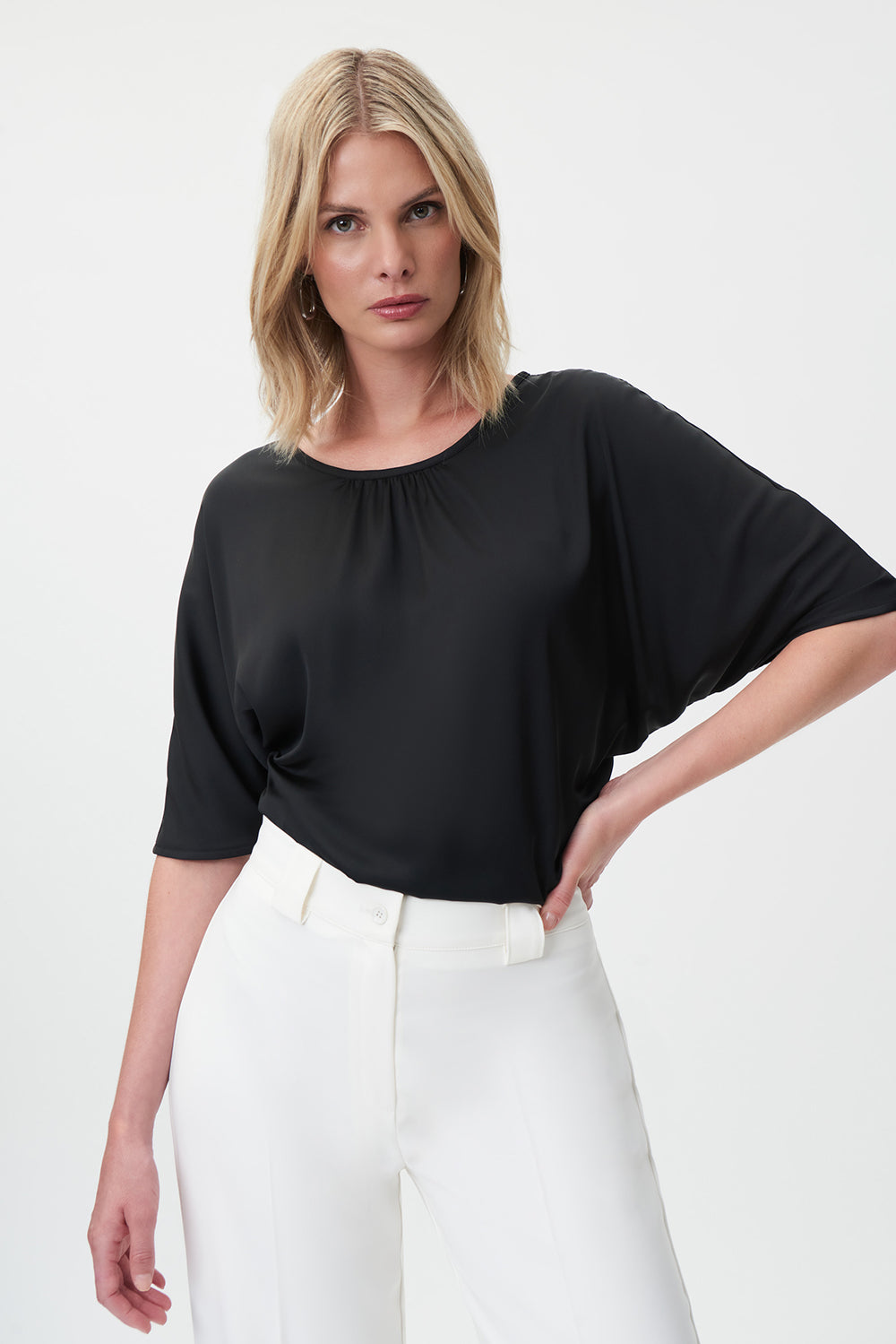 Joseph Ribkoff Satin Boxy Top with Scoop Neckline Jr232145