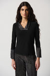 Joseph Ribkoff Silky Knit Top With Pleated Neckline and Cuffs Jr234139