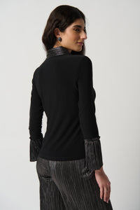 Joseph Ribkoff Silky Knit Top With Pleated Neckline and Cuffs Jr234139